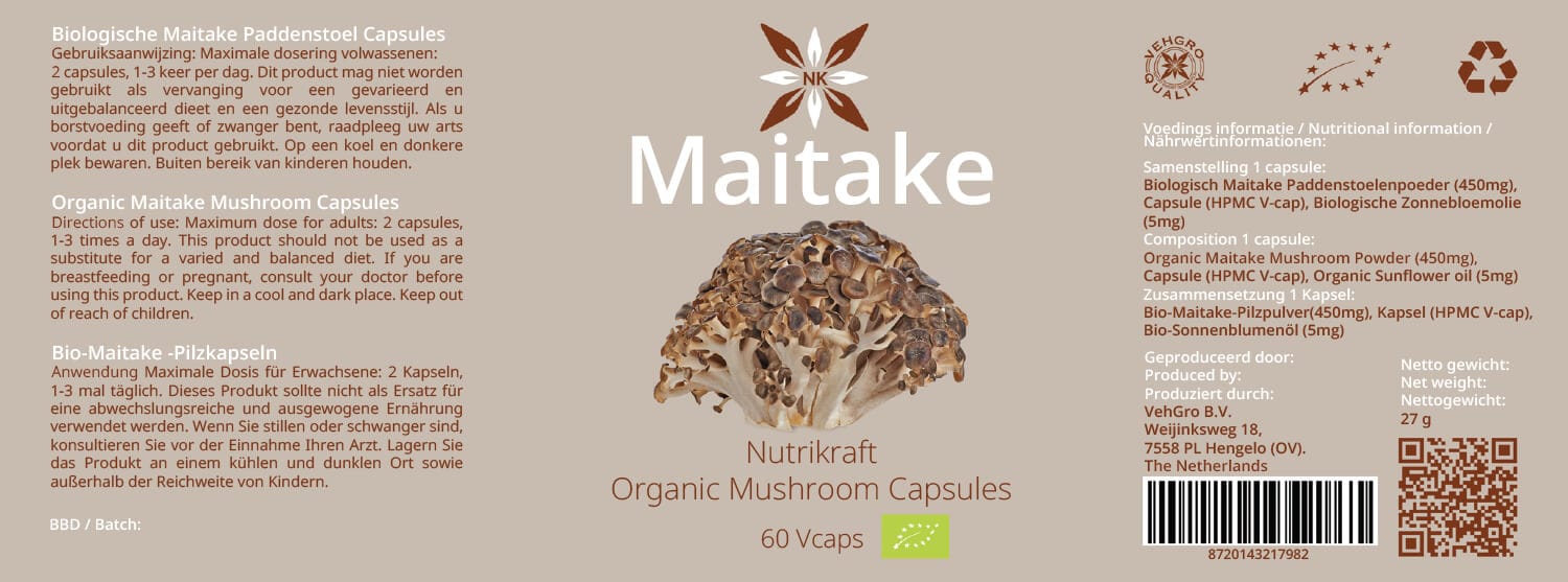 Nutrikraft - Maitake Capsules Bio 450mg 60 Caps - Afbeelding 3