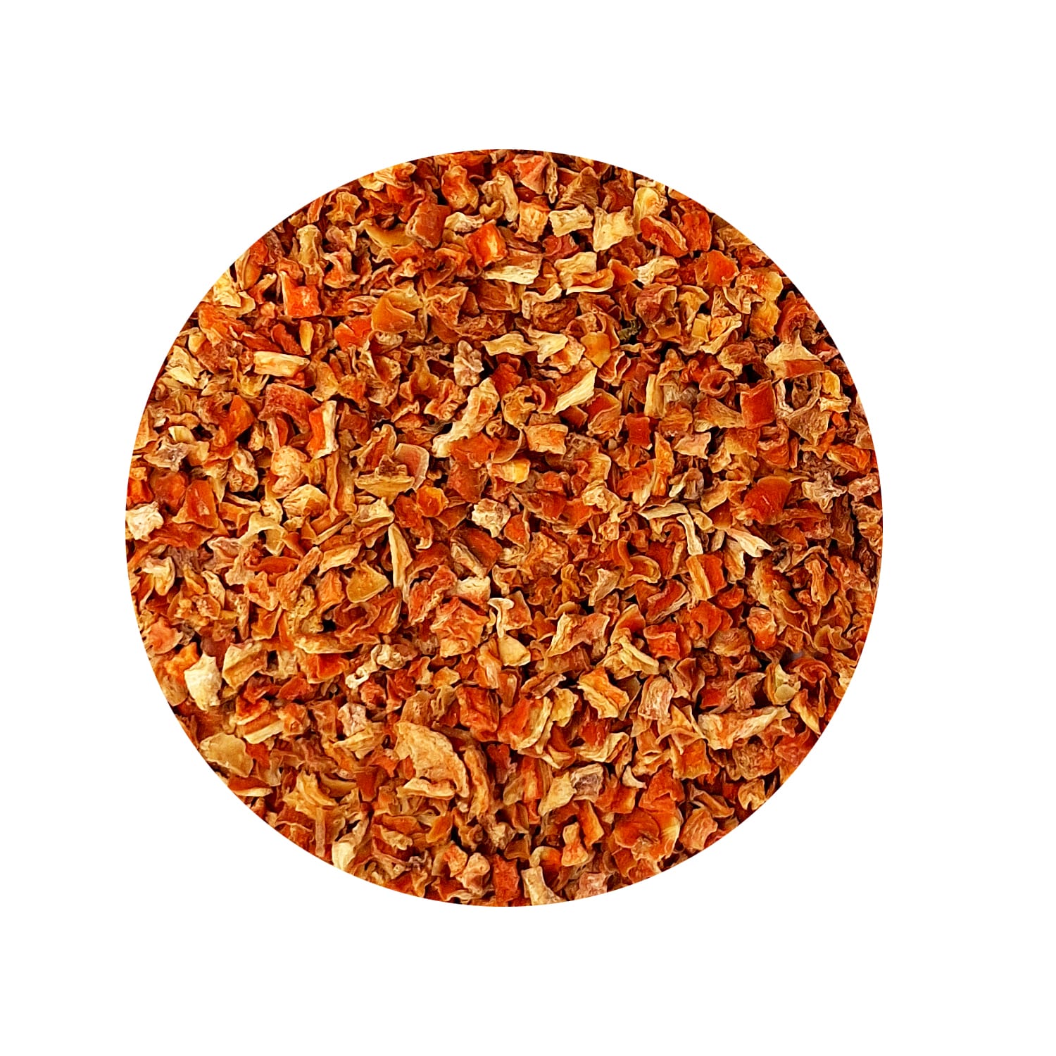 Gedroogde biologische wortelblokjes, oranjerood, 4-10 mm